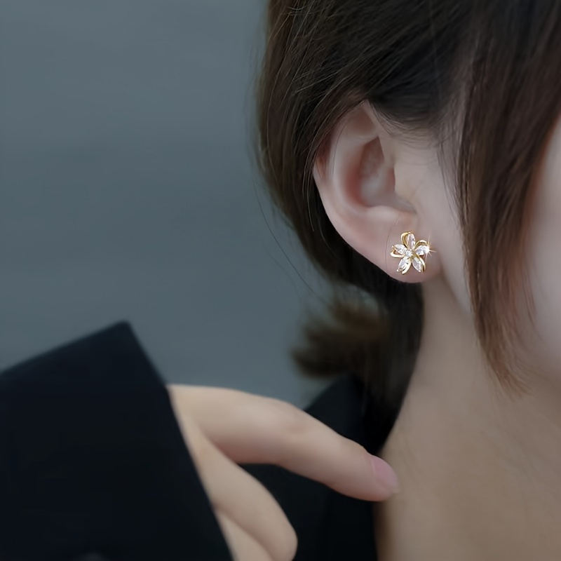 Floral Zirconia Stud Earrings - Women's Everyday & Party Accessory